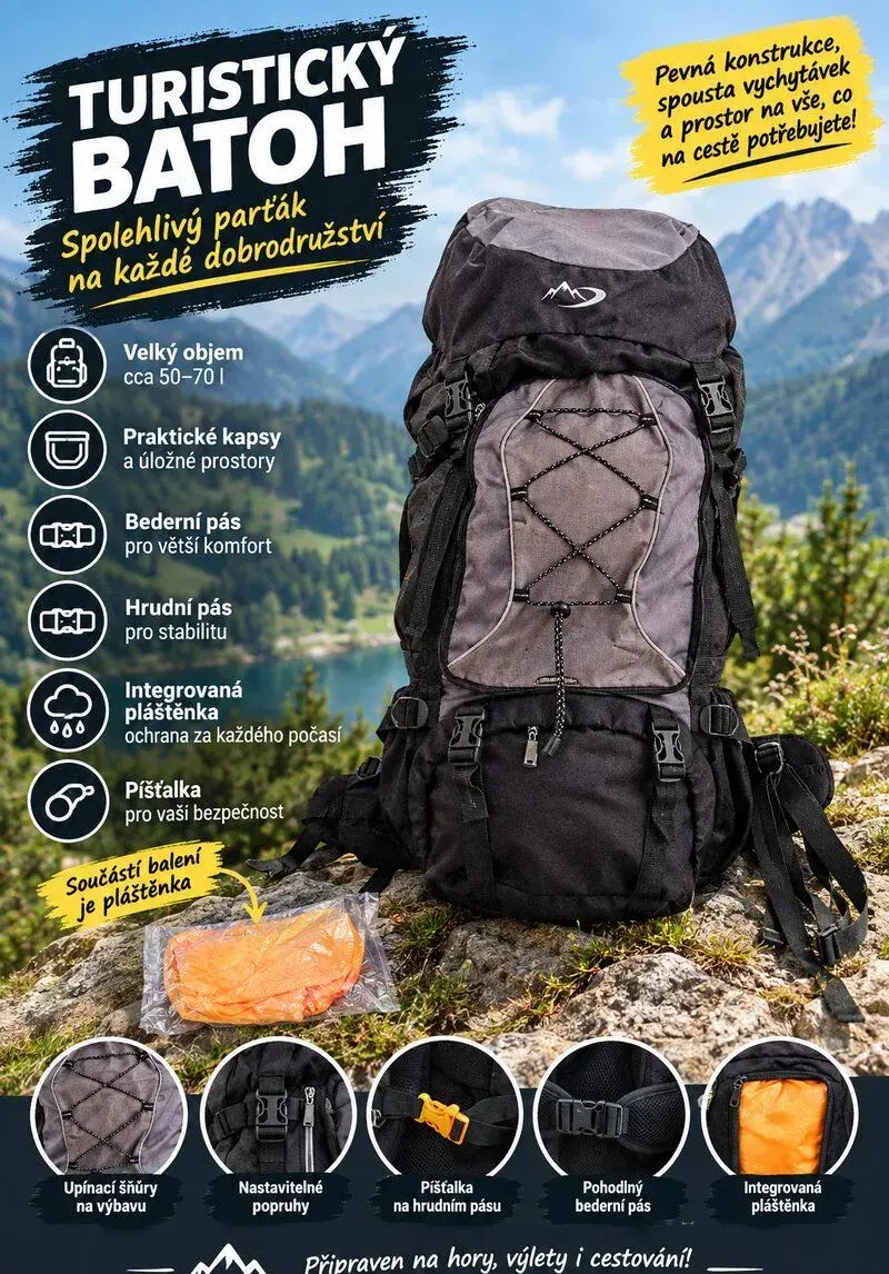 Velký turistický batoh 50–70 l