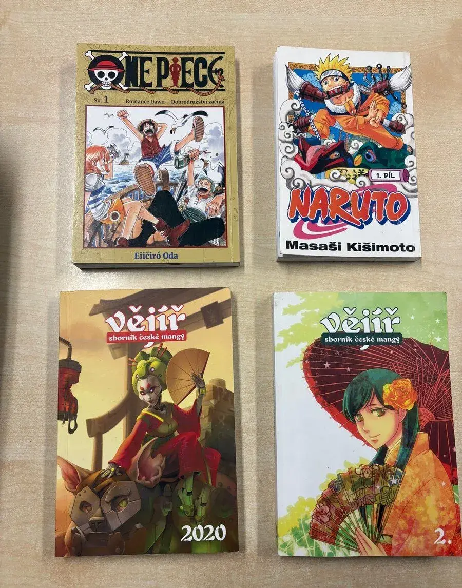 Manga a zborníky: One Piece 1, Naruto 1, Vějíř (CZ)