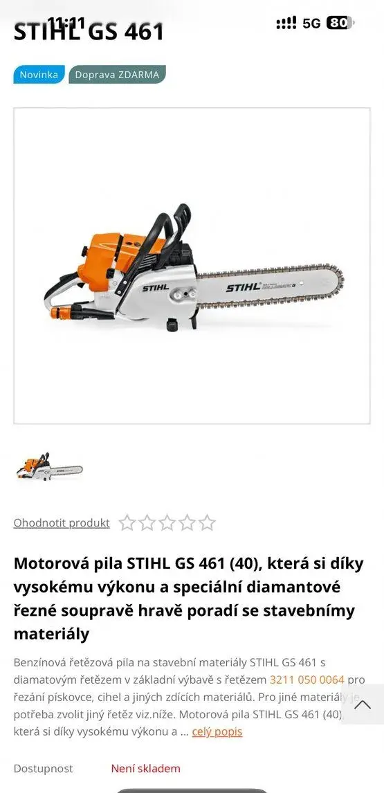 STIHL GS 461/40 pila na beton atd-zánovní