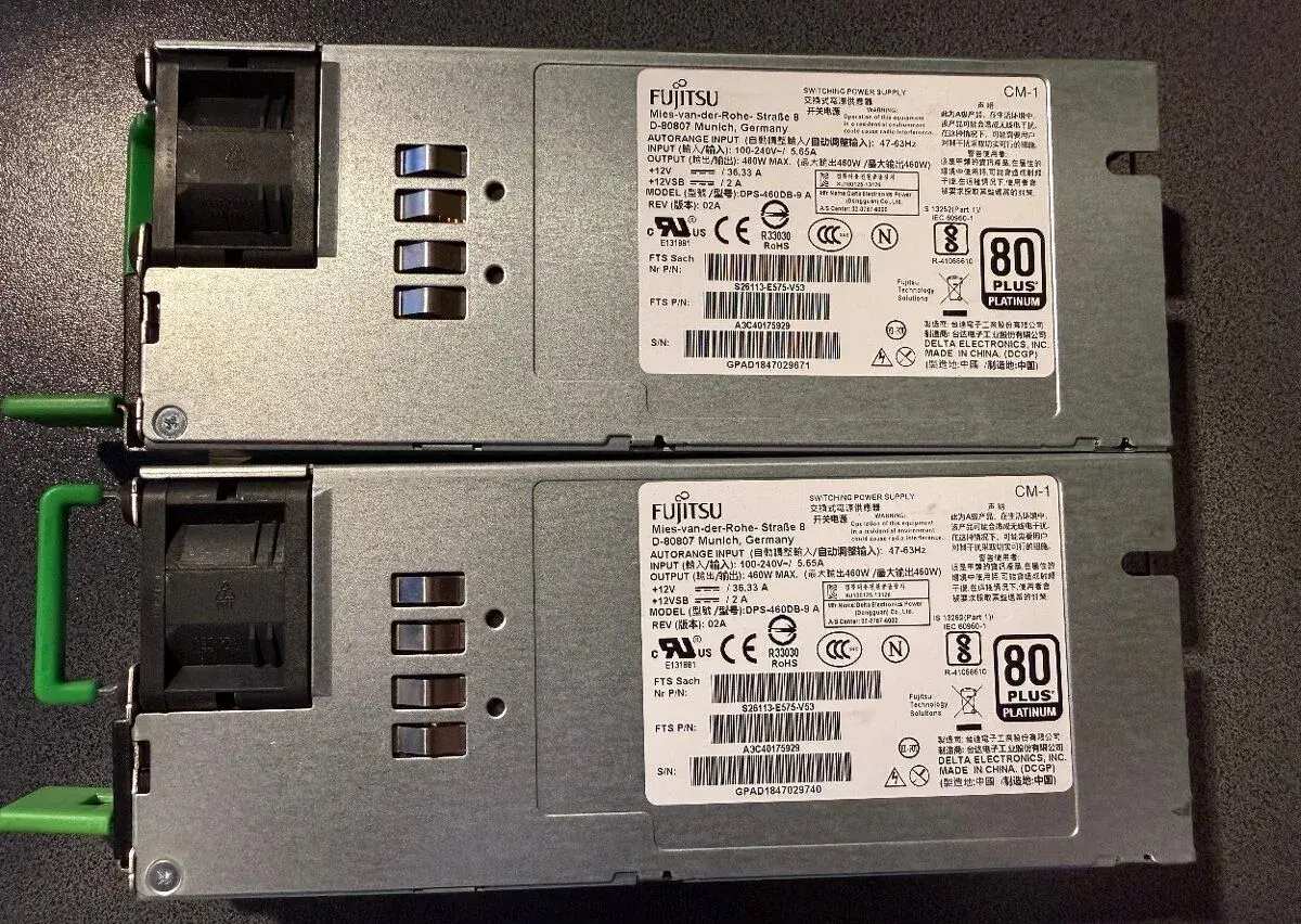 2x Serverový zdroj Fujitsu 460W Platinum–redundant, hot-swap