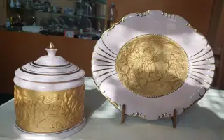 Starožitná porcelánová dóza + talíř H&C Haas & Czjzek