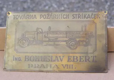 Štítek z hasičské stříkačky Ebert