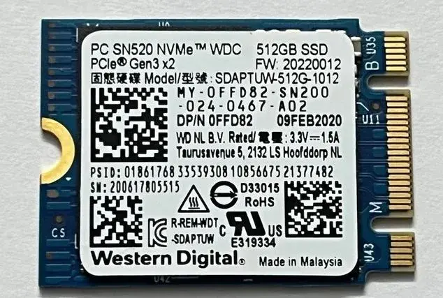 SSD WD SN520 | 512GB | PCIe 3.0 4x NVMe 2230 | 92%+