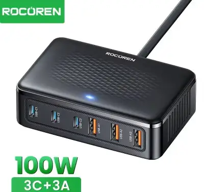 NOVÁ nabíječka Rocoren 100W, 3x USB-C + 3x USB-A, 6 portů