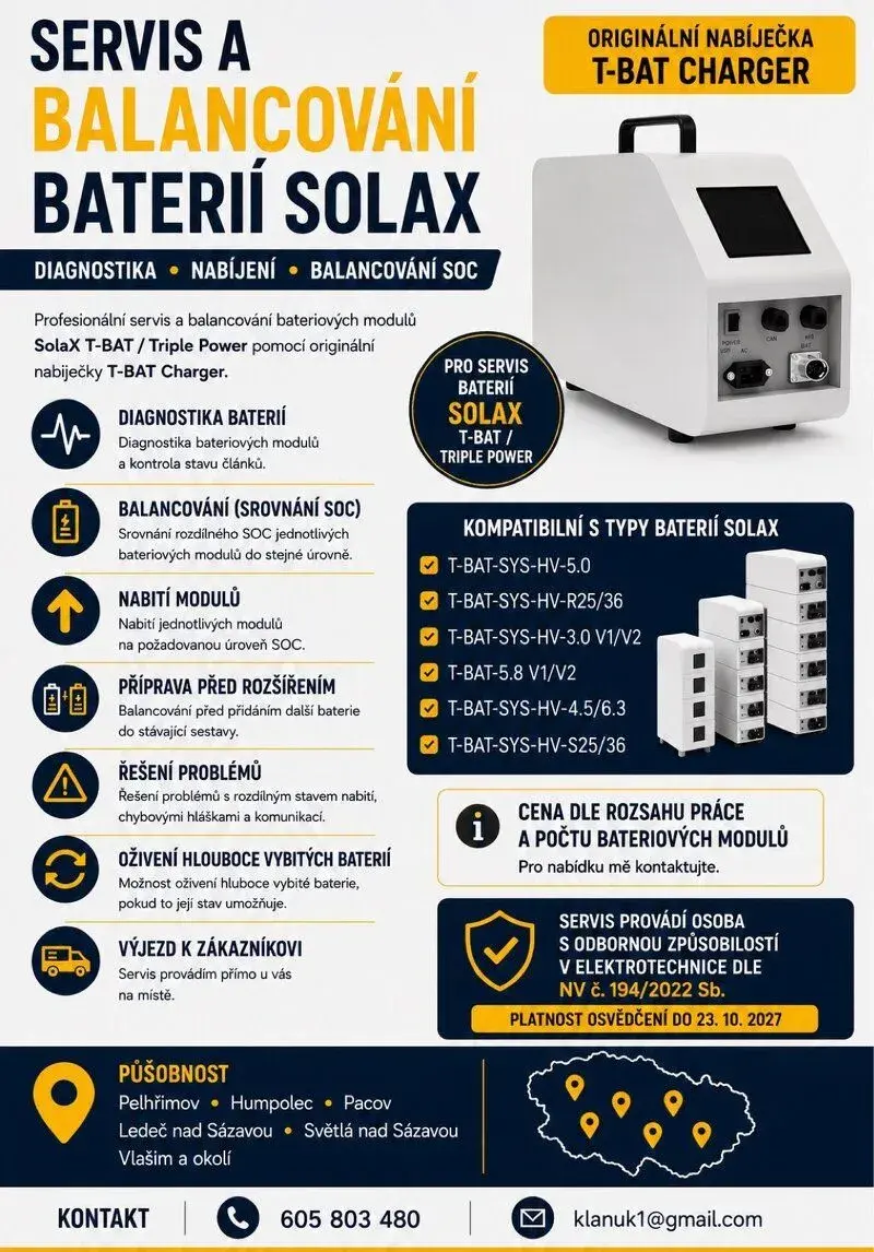 SERVIS A BALANCOVÁNÍ BATERIÍ SOLAX – T-BAT / TRIPLE POWER