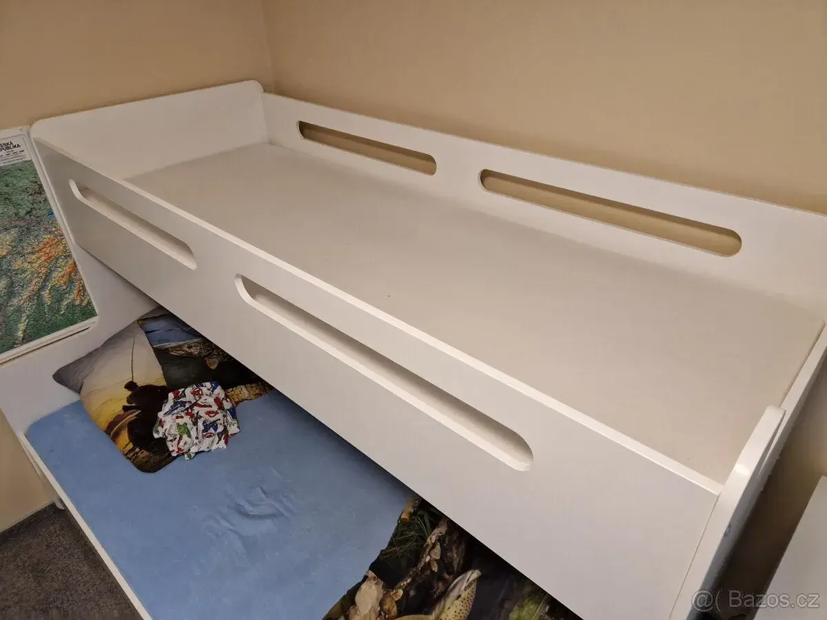 Dětská patrová postel s úložným prostorem bílá/šedá