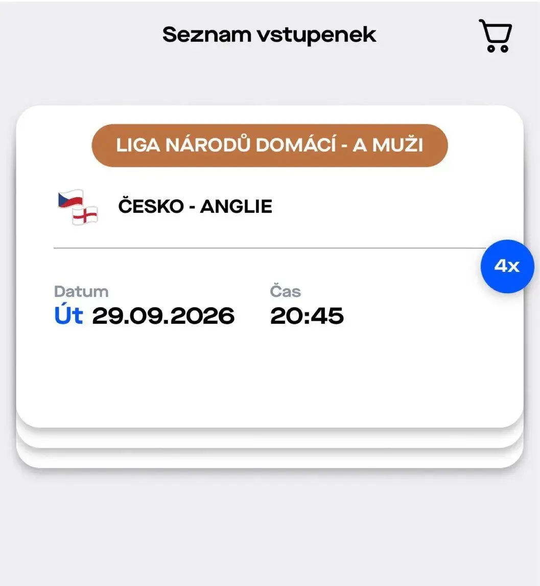 Vstupenka Česko - Anglie