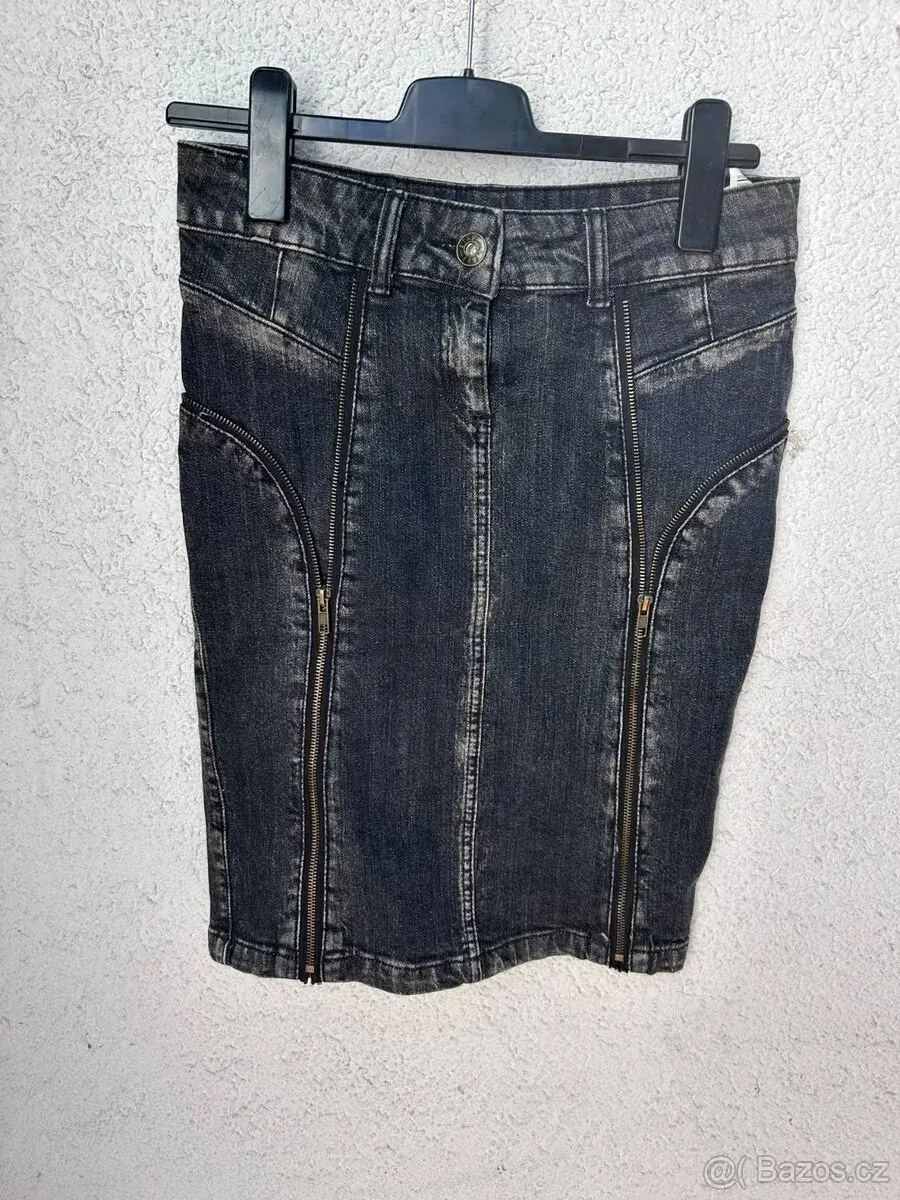 Černá džínová sukně se zipy vel. S/M - biker - pouzdrová