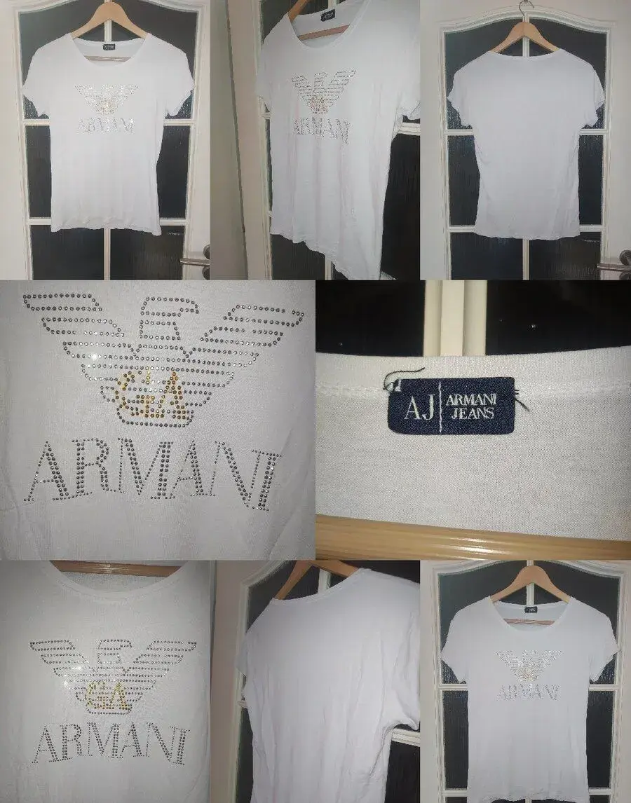 Bílé tričko Armani Jeans s kamínky - vel.M /sedí i na L