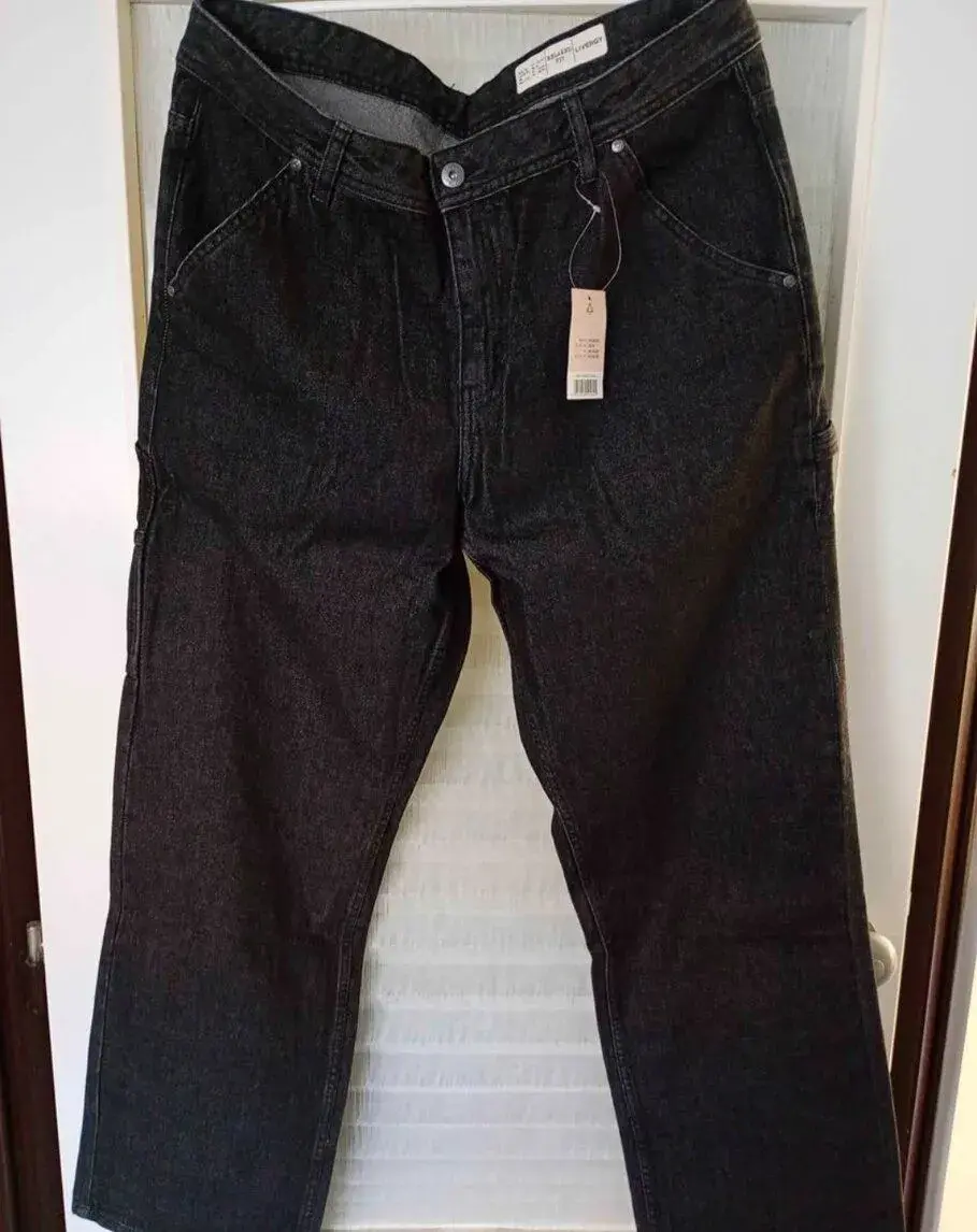 Nové moderní černé široké džíny 38/32 Délka 112cm,pas 50cm ,