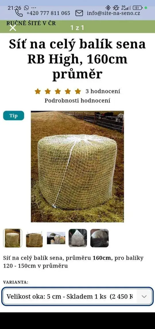 Síť na celý balík RB High 160cm