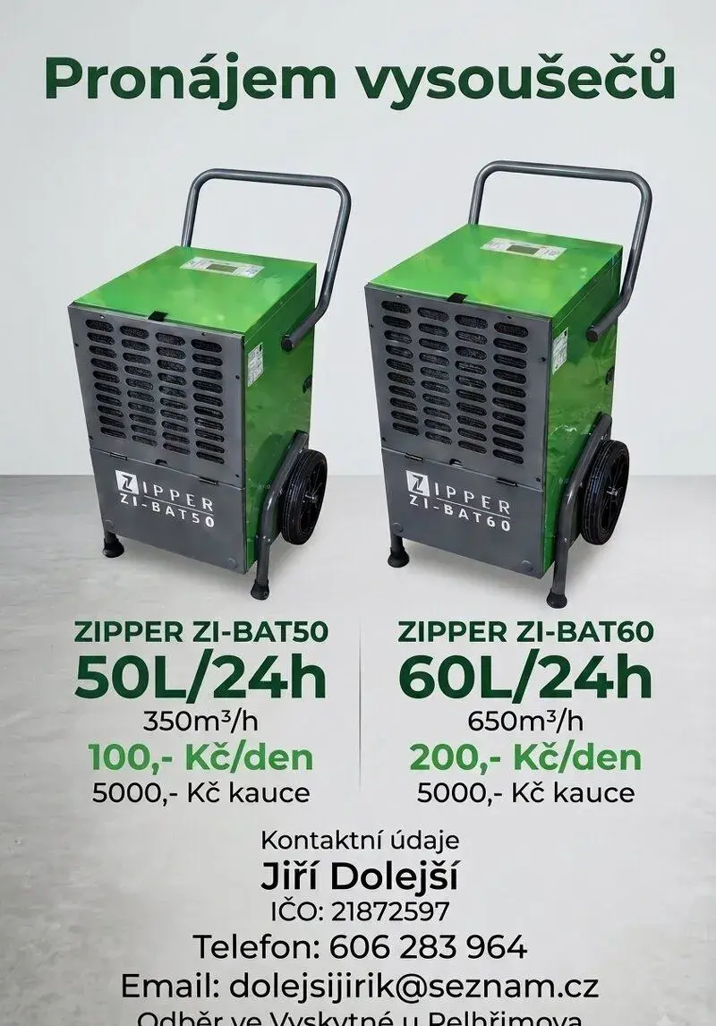 Půjčím vysoušeče vlhkosti - 50L/60L/24h