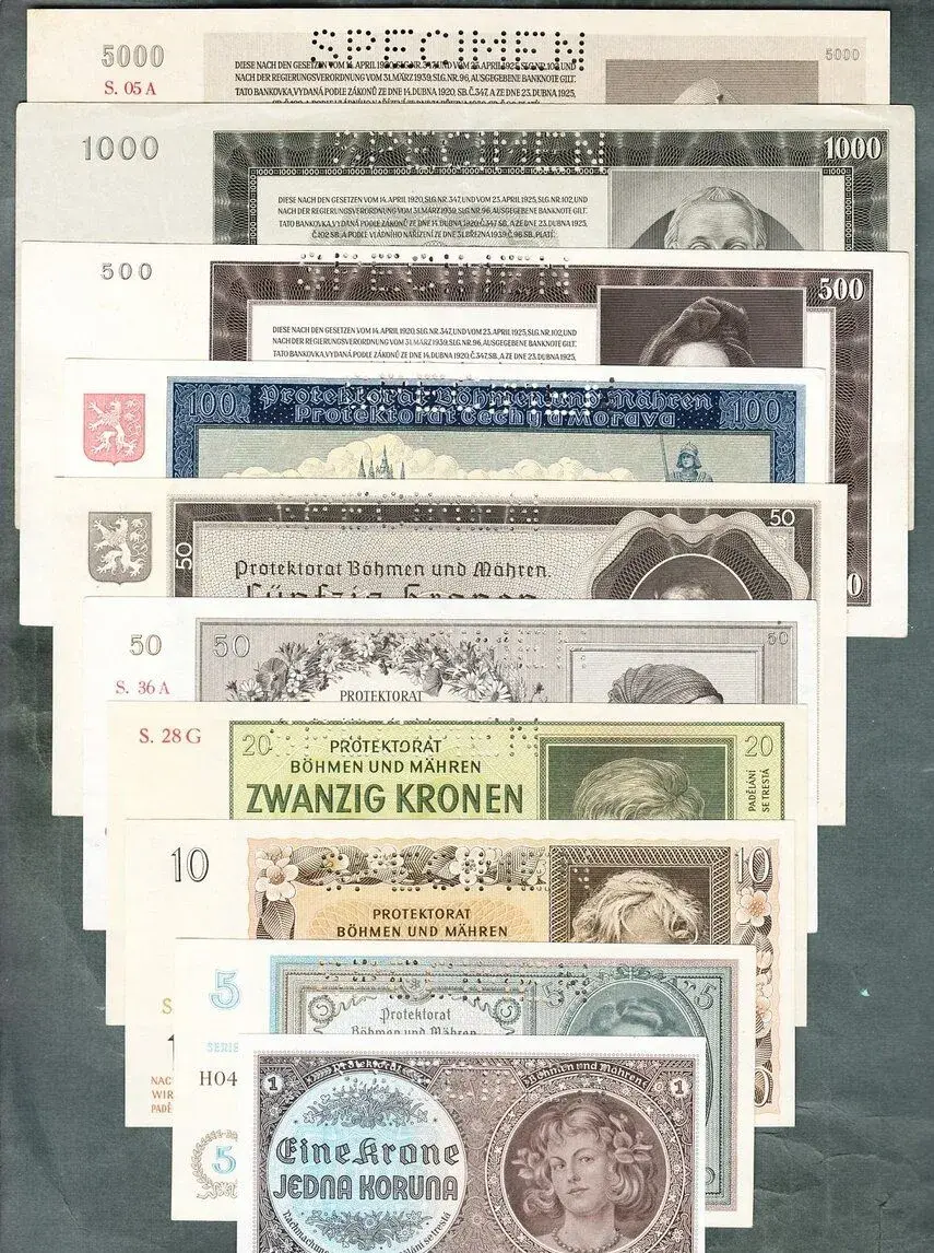 Staré bankovky PROTEKTORÁT KOMPLET SESTAVA pěkný stav