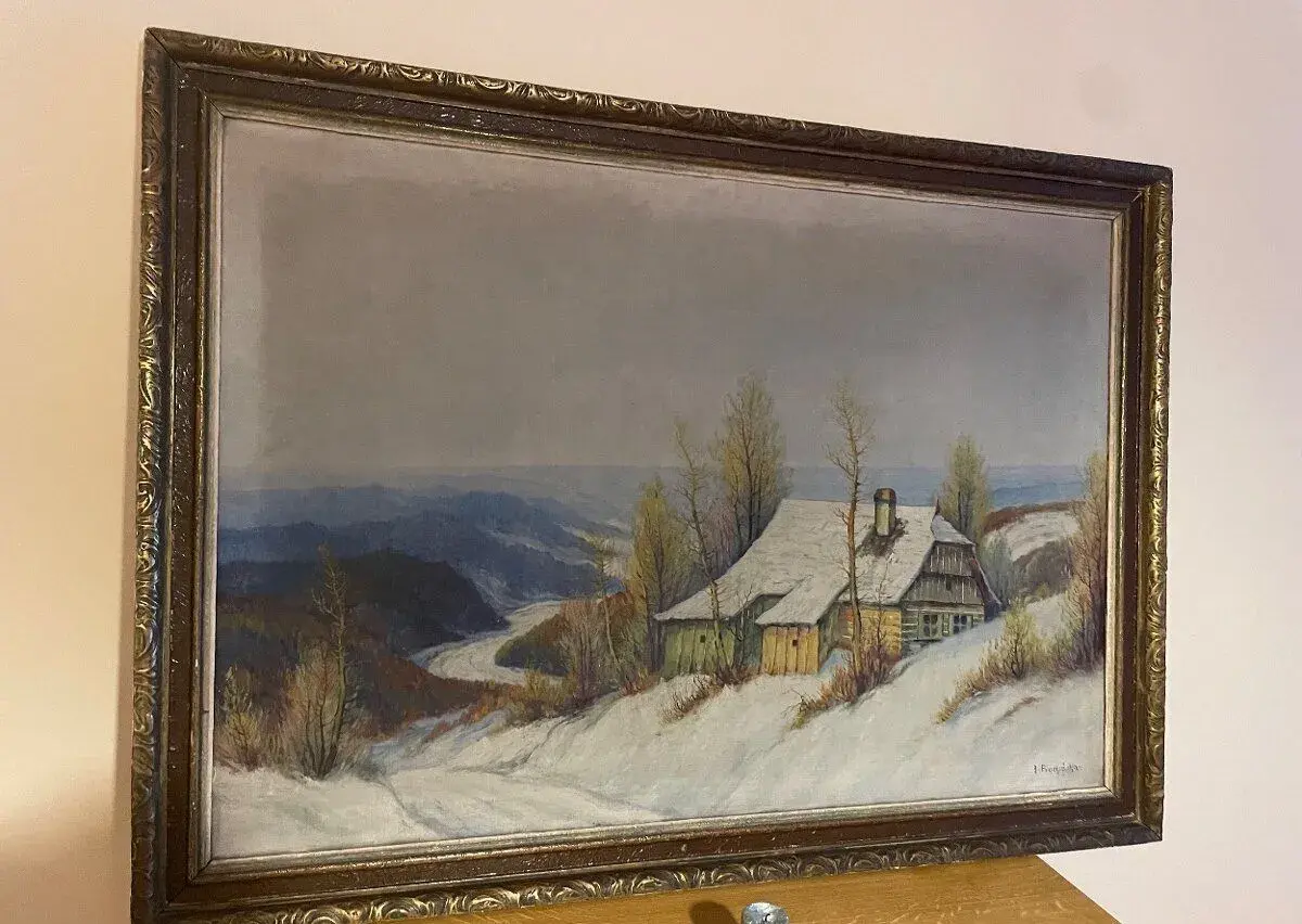 Olejomalba - Děčínsko - Krajina s roubenkou A. Procházka