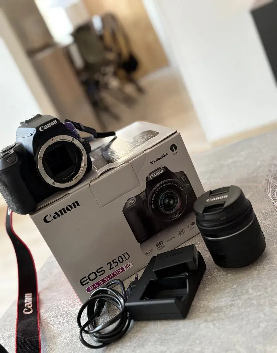 Canon EOS 250D s objektivem Canon EF-S 18–55 mm IS STM
