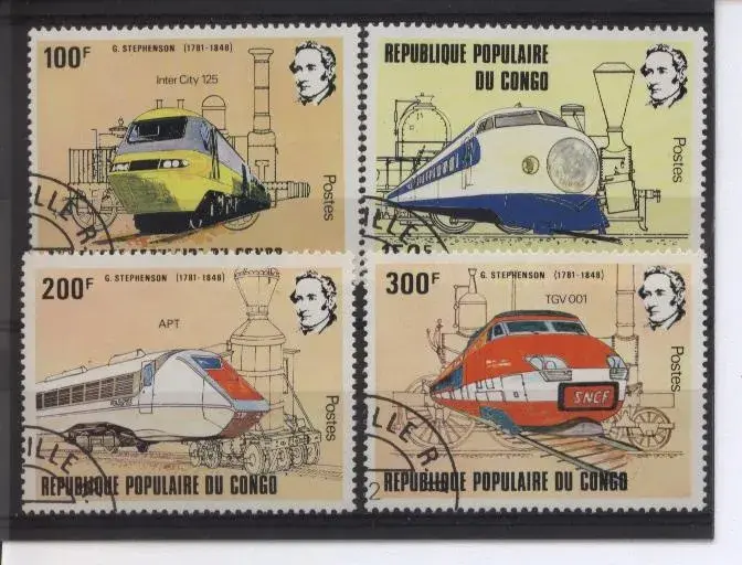 4 razítkované známky na téma železnice