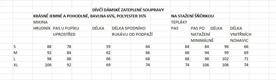 KRÁSNÉ NOVÉ DÍVČÍ DÁMSKÉ ZATEPLENÉ SOUPRAVY S AŽ XL