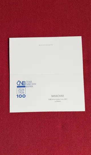 Přebal k výroční bankovce 5000Kč od ČNB 2026