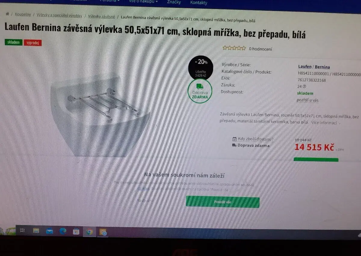 závěsná výlevka Bernina Laufen s nerezovým roštem nové