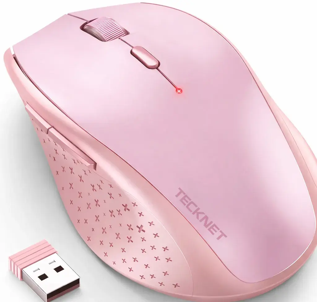 Bezdrátová ergonomická myš růžová TECKNET 2.4 GHz