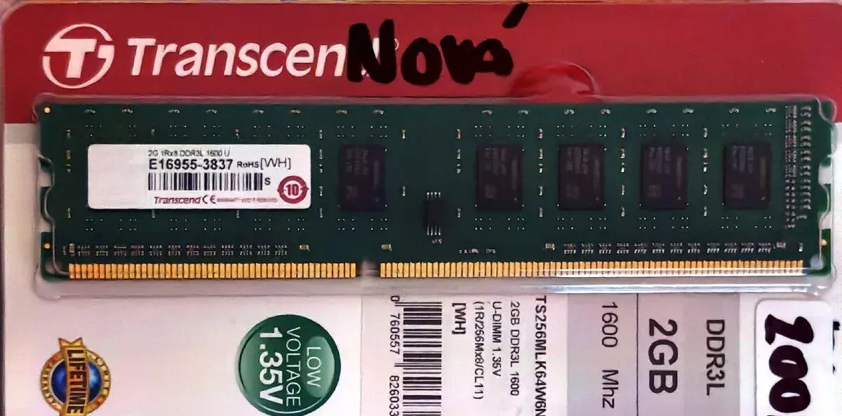 Transcend 2GB DDR3L 1600MHz 1.35V - NOVÁ, zabalená