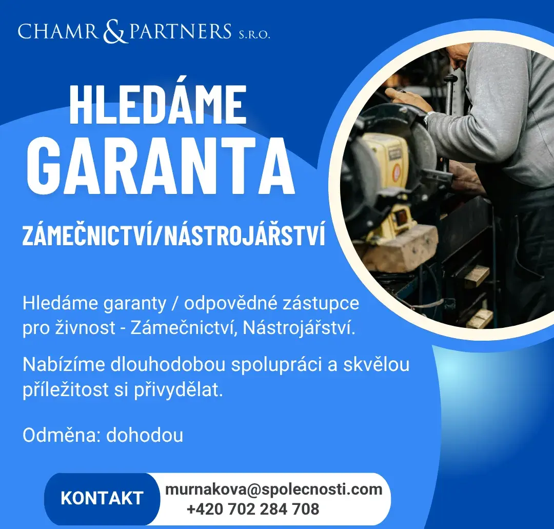 Garanta pro živnost - Zámečnictví, nástrojářství