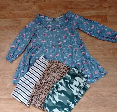 Šaty H&M a 3x leginky vel.122/128