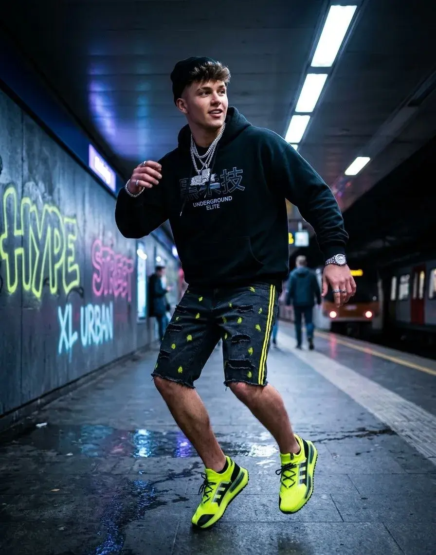 Pánské kratasy Streetwear Yellow Painted Denim Shorts