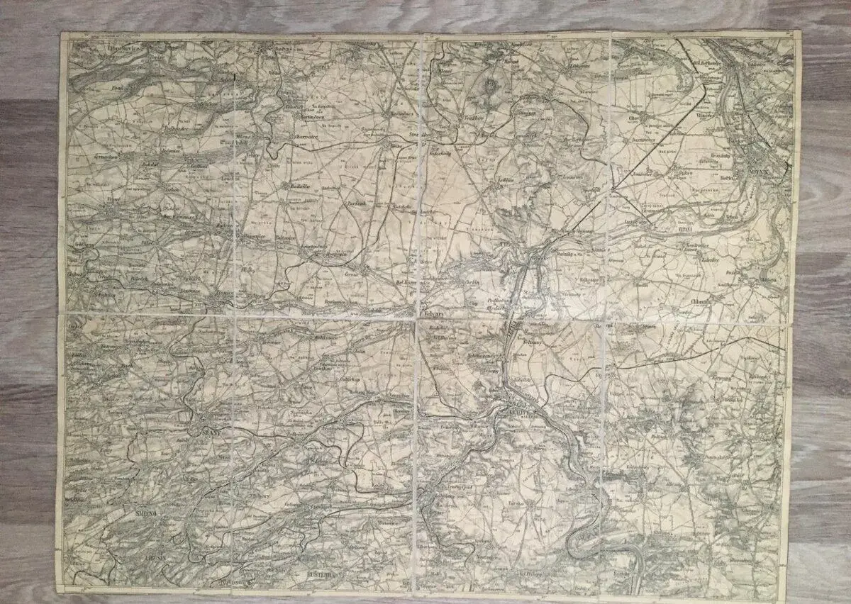 Mapa Slaný, Velvary, Kralupy nad Vltavo - stará mapa