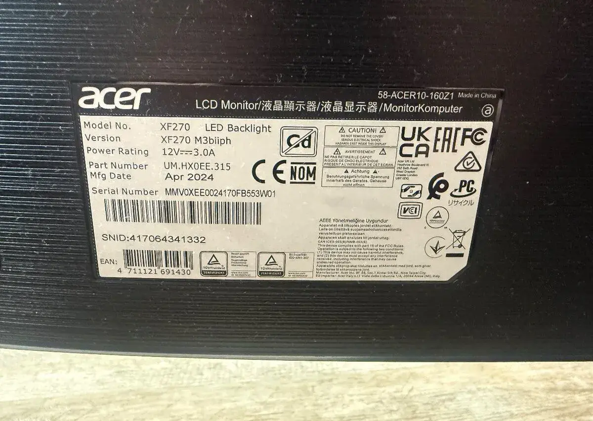 Herní 24" IPS monitor Acer Nitro XF270 – Full HD, 144 Hz, 1