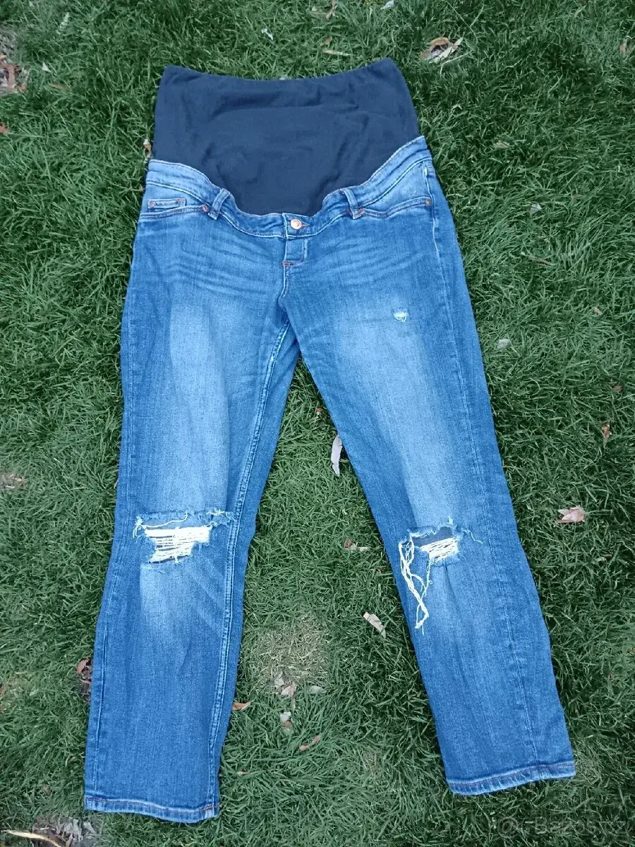 Těhotenské trhané/drbané rifle H&M slim boyfriend vel. 38