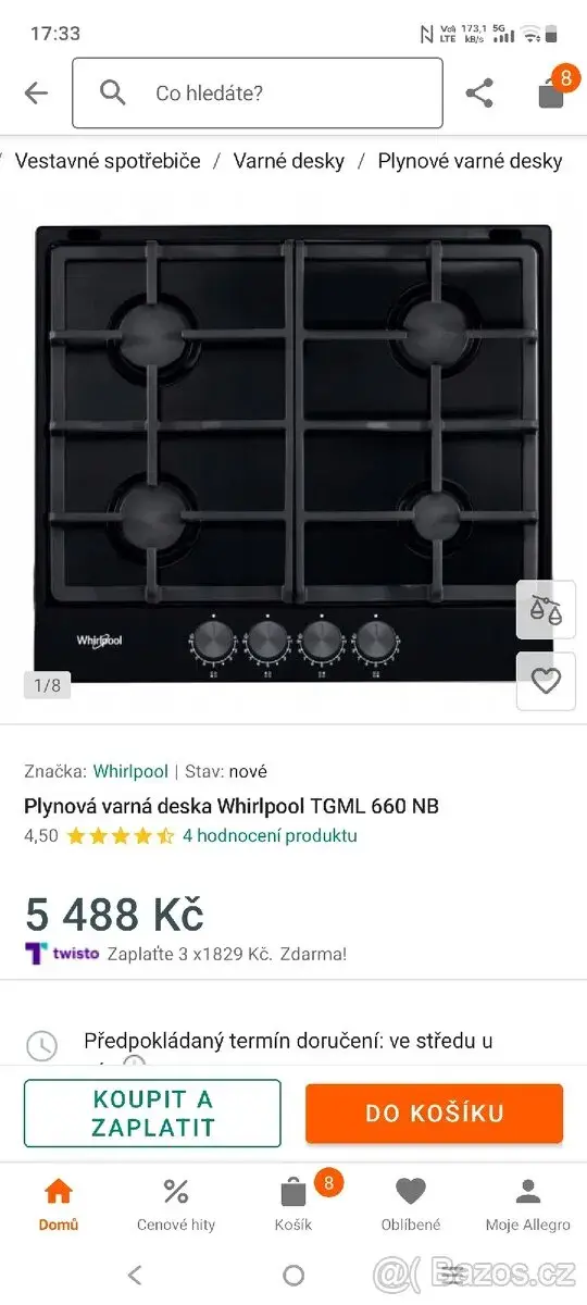 Vestavná plynová varná deska Whirlpool