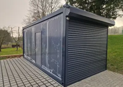 Kontejner, garáž, 3x6m, el. Vrata, rozložený.