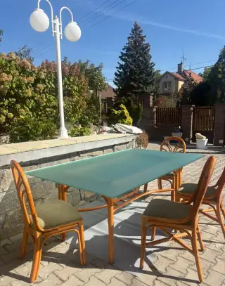 Masivní ratanový stůl 200 x 120 cm + 6 ks židli