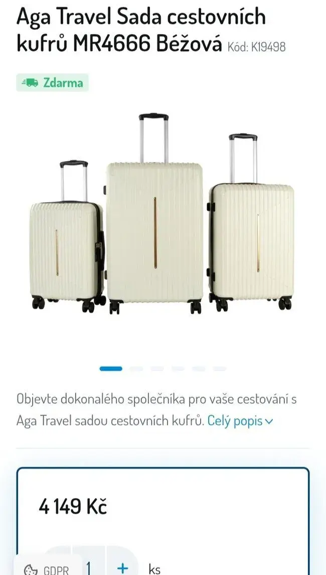 Sada 3 kufrů Aga Travel MR4666 Černá – v záruce, stav