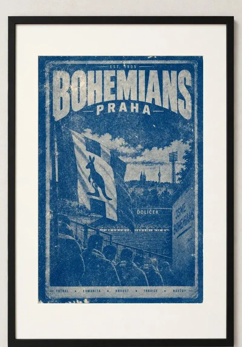 Bohemians – kotel fanoušků s vlajkou, autorský tisk A4