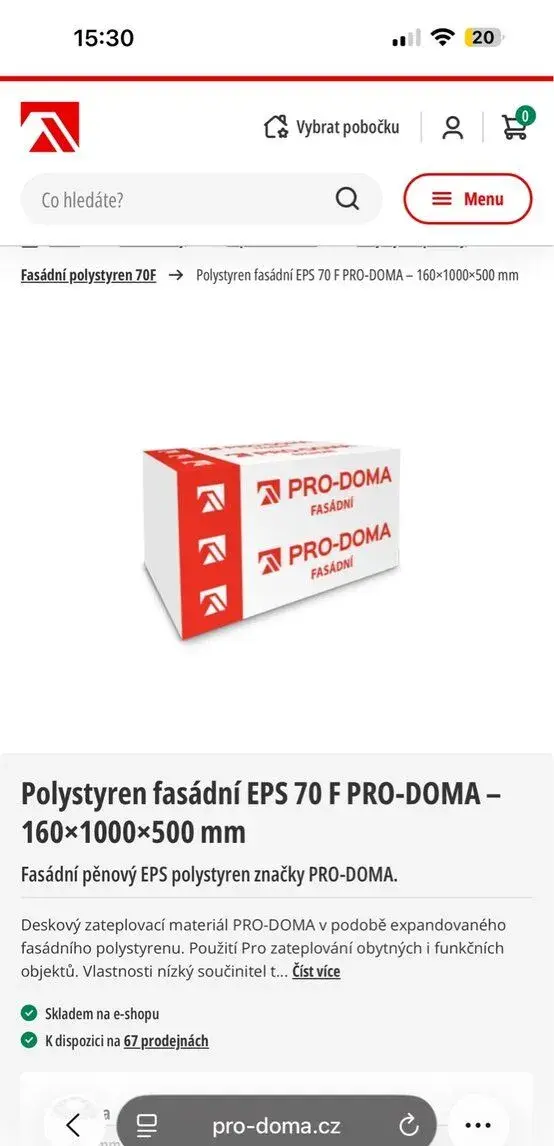 Polystyren 160mm 40 m2
