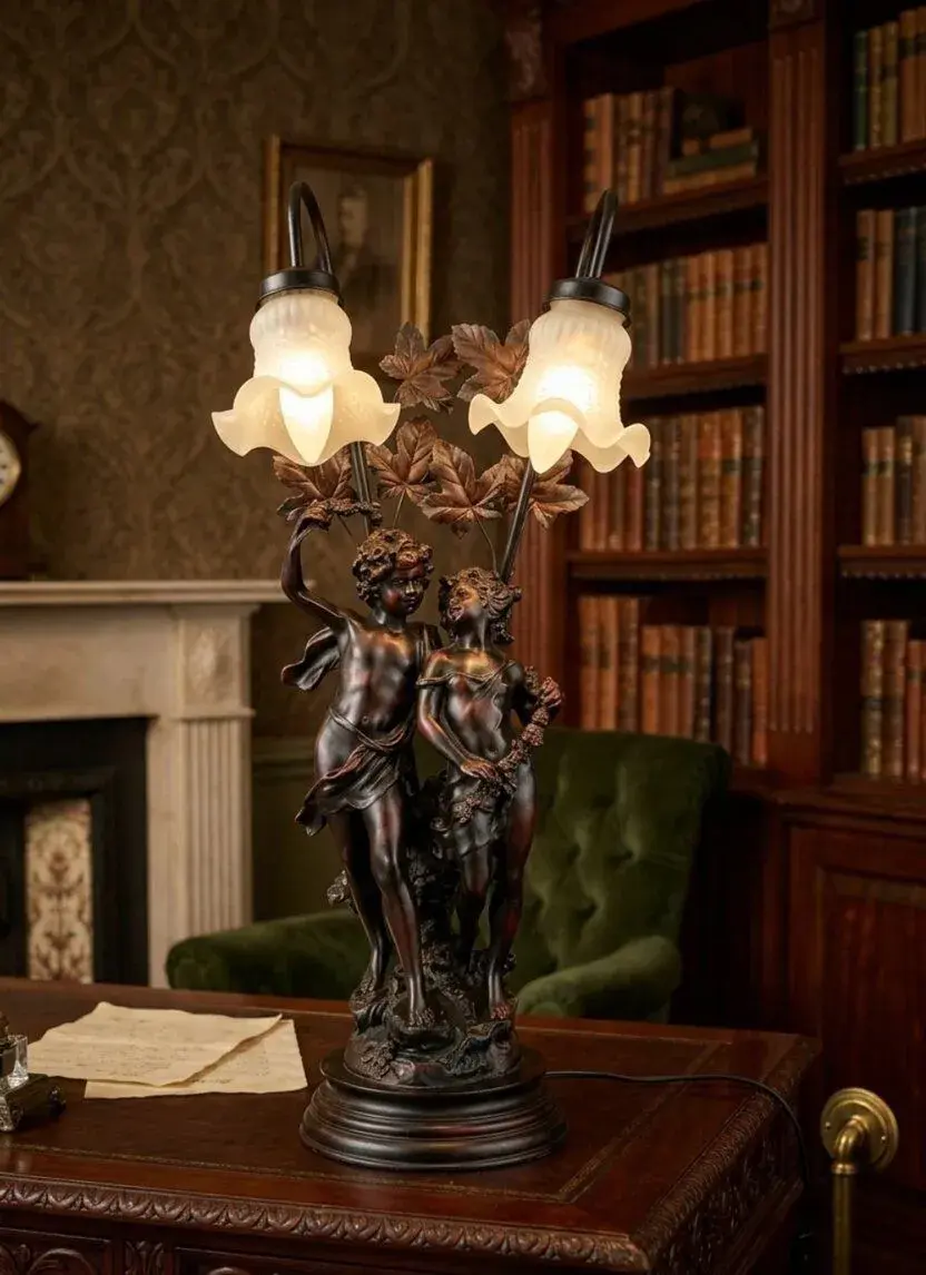 Stará italská figurální stolní lampa