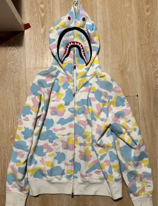 Bape Multi Camo 2nd Shark Full Zip PONR Hoodie - White