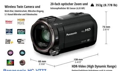 Panasonic HC V777 kameraFullHDVHYBRID O.I.S.WiFi