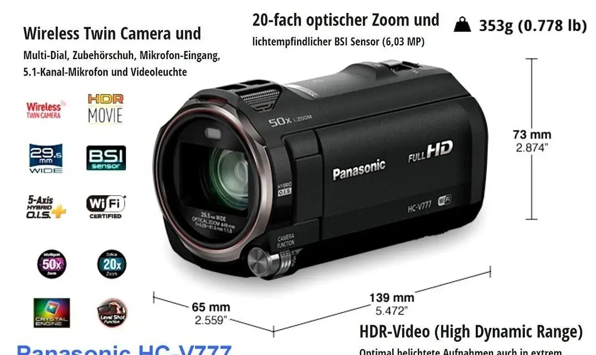 Panasonic HC V777 kameraFullHDVHYBRID O.I.S.WiFi