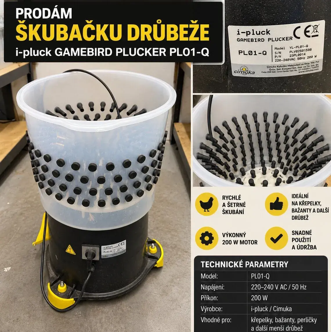 Škubačka na křepelky CIMUKA, jednou použitá