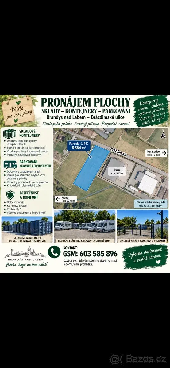 Pronájem parkovací plochy pro automobily až obytné vozy
