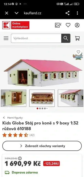 Dětská hračka Globe Stáj pro koně se 7 boxy 1:24 růžová