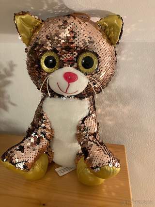 Plyšák KOČKA flitrový, měnící barvy, 30 cm