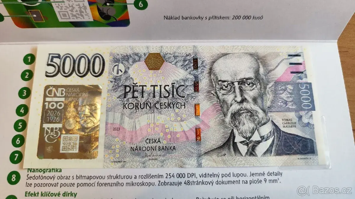 Bankovka 5000Kč s přítiskem