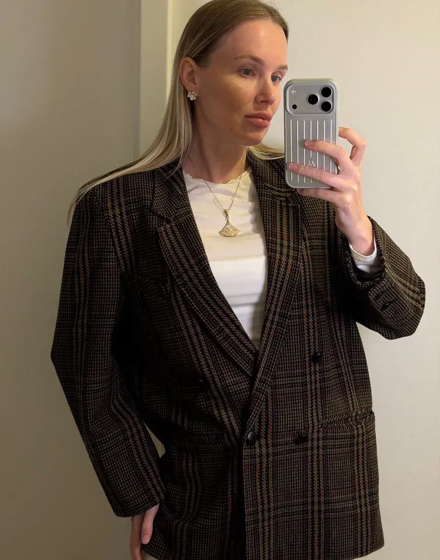 Dámské sako vel. 38 – kárované, elegantní, vintage styl