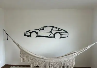 dreveny obraz, drevena dekorace Porsche