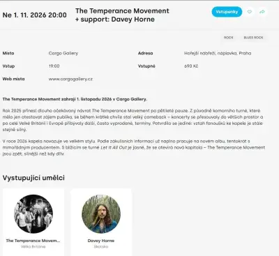 Temperance Movement 1.11.2026 Cargo Praha