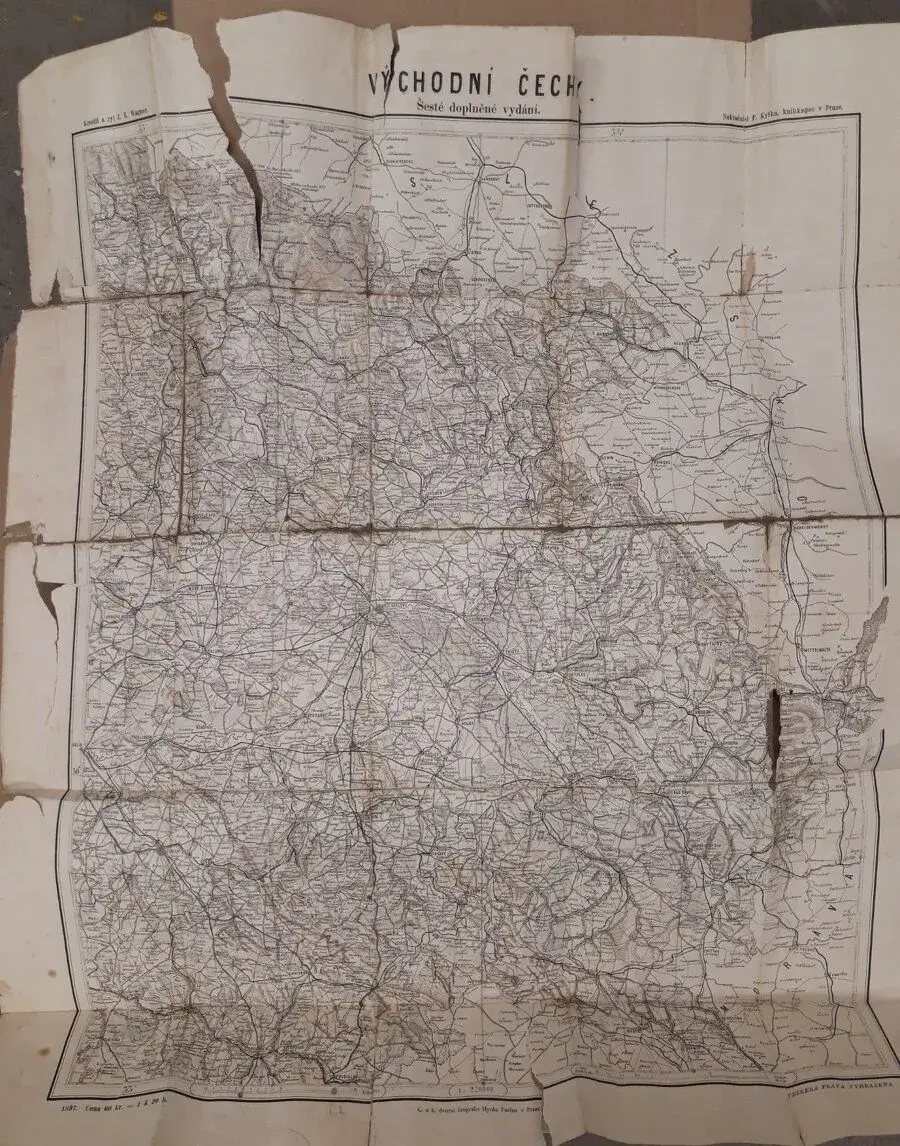 Mapa východních Čech Království českého r.v.1897